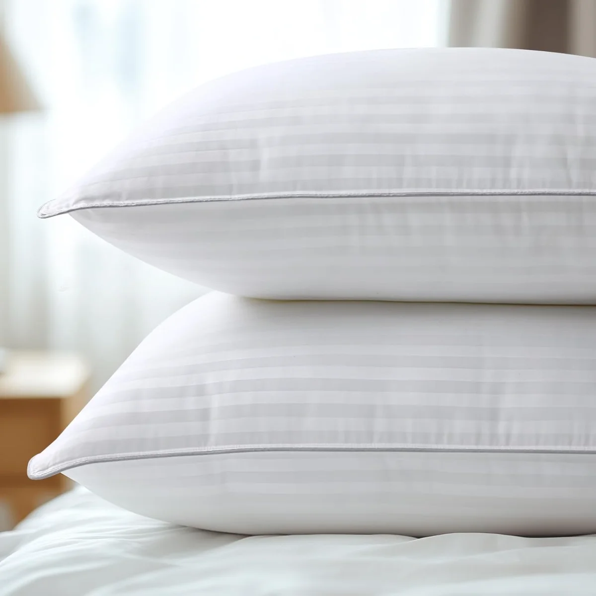Striped Hotel Pillows, White