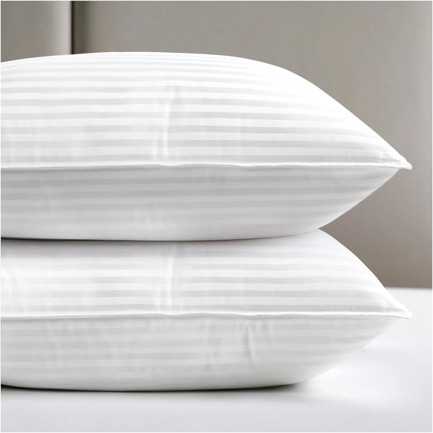 Soft Striped Hotel Pillows, White